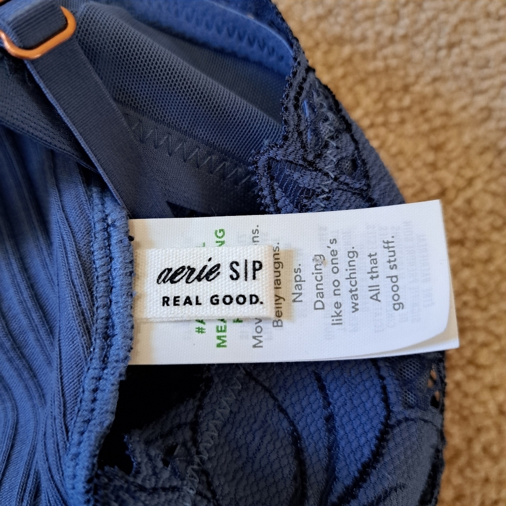Aerie Beach Daze Lace Ribbed Bra Top Size Small Blue Cropped Lounge Casual - Picture 6 of 15